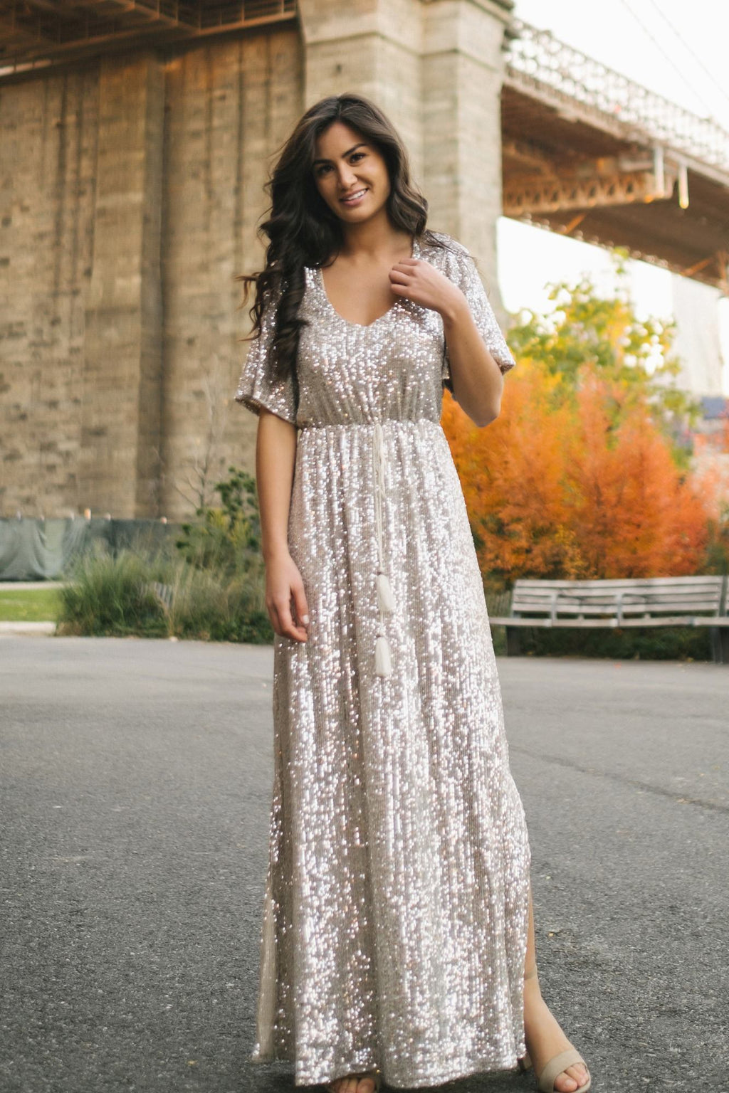 Silver Sequin Maxi Dress