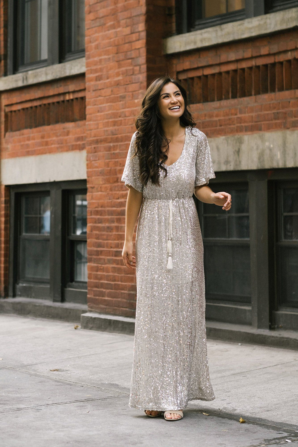 Silver Sequin Maxi Dress
