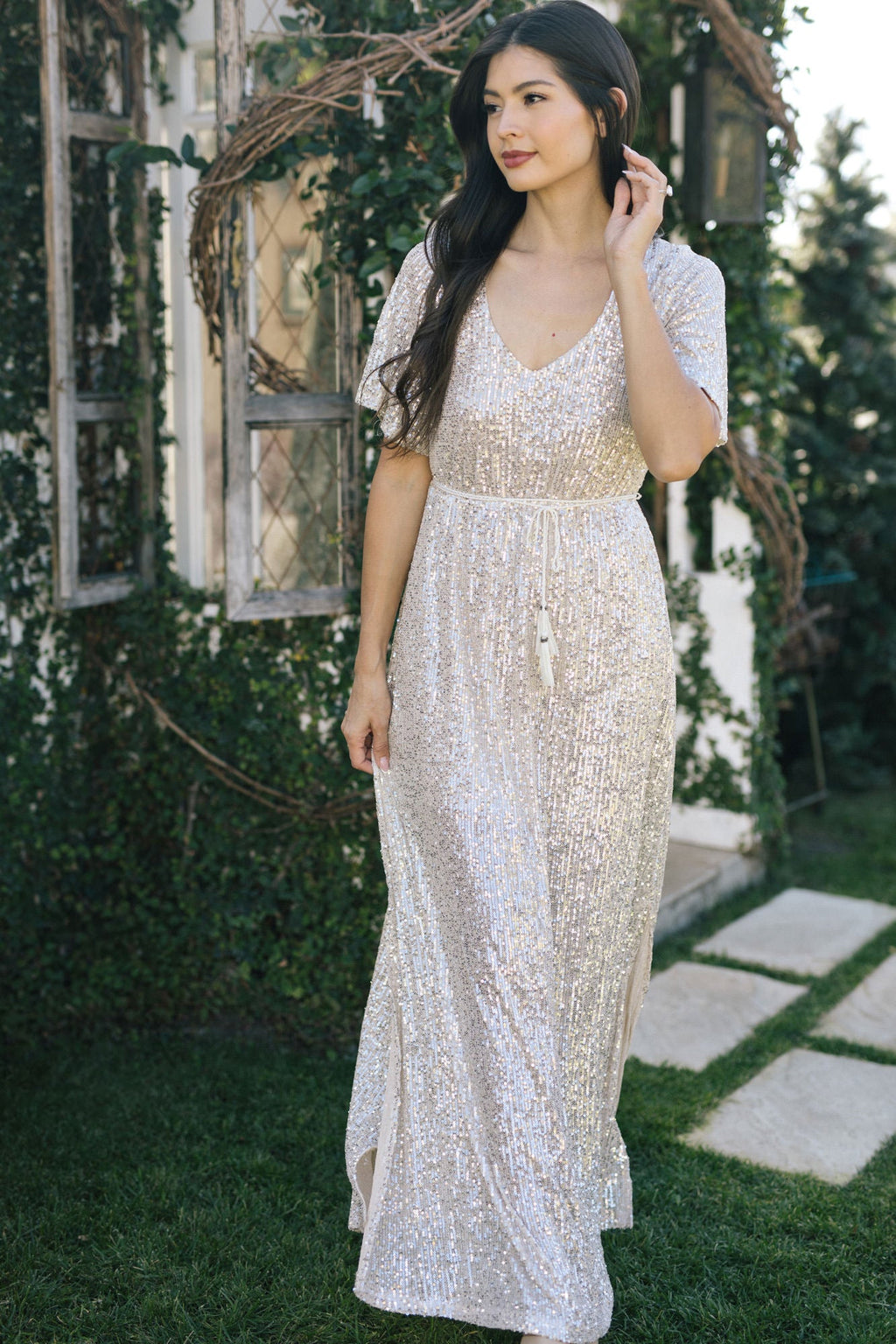 Silver Sequin Maxi Dress