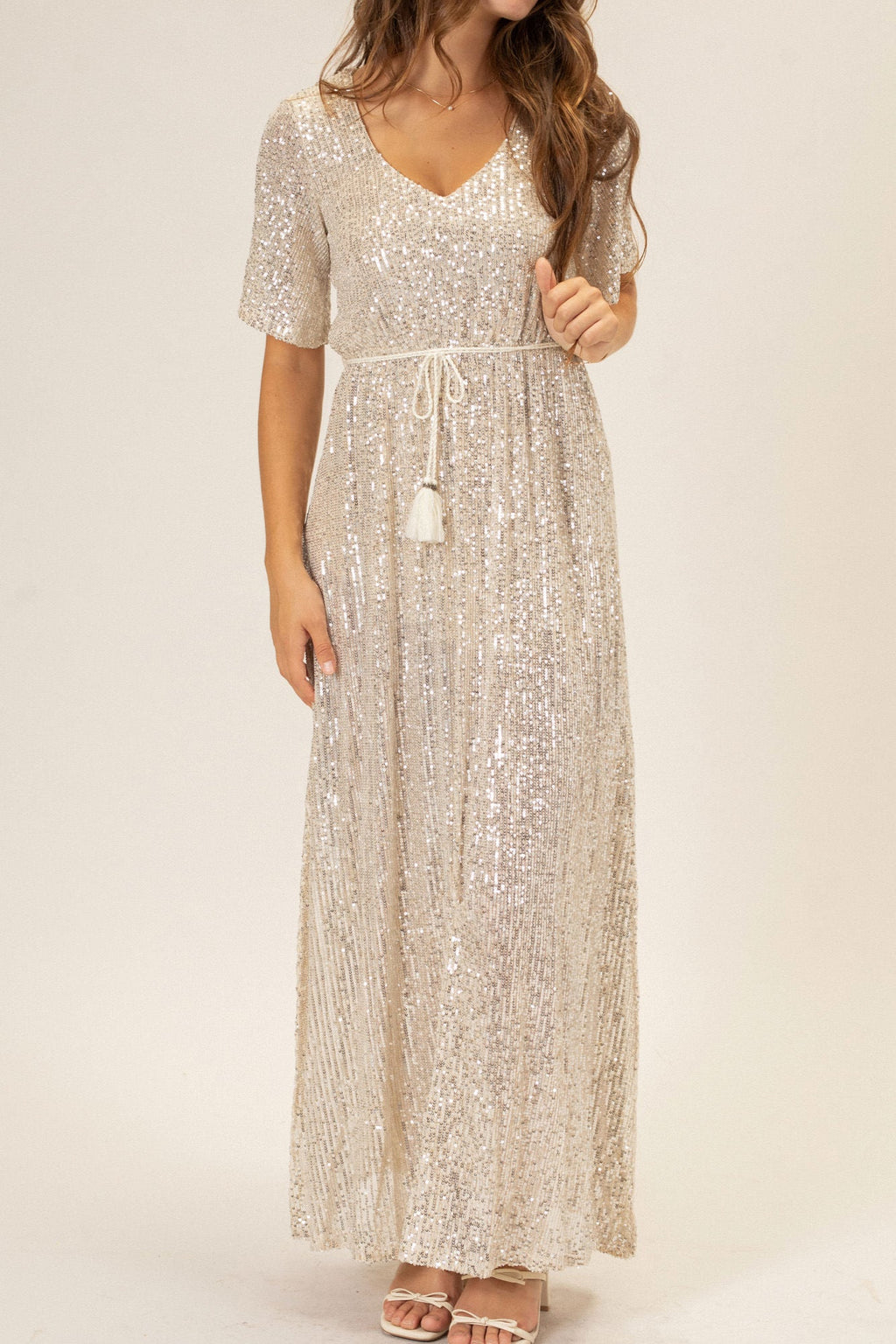 Silver Sequin Maxi Dress